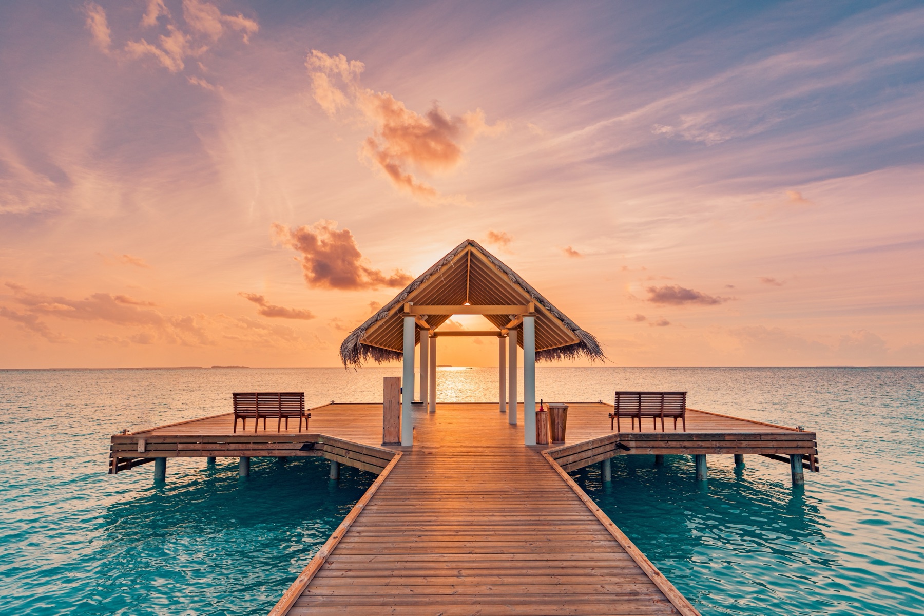 Overwater villa terrace overlooking the Maldives lagoon